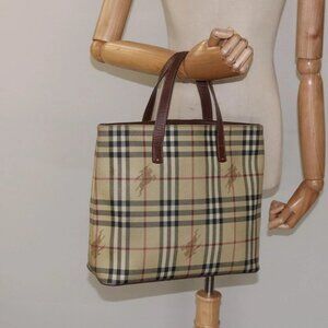 BURBERRY Nova Check Tote Bag PVC Leather Beige Auth